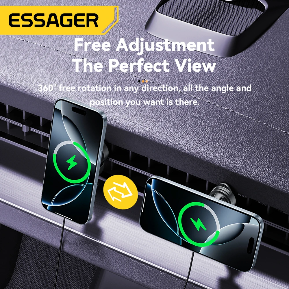 Essager RGB Magnetic Car Phone Holder Qi 15W Wireless Charger For iPhone17 16 15 14 Pro for Magsafe Universal Phone Holder Stand