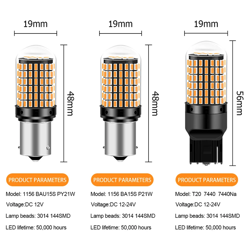 2  1156 BA15S P21W BAU15S PY21W 7440 W21W P21/5W 1157 BAY15D 7443 3157 LED  144smd Canbus    õ