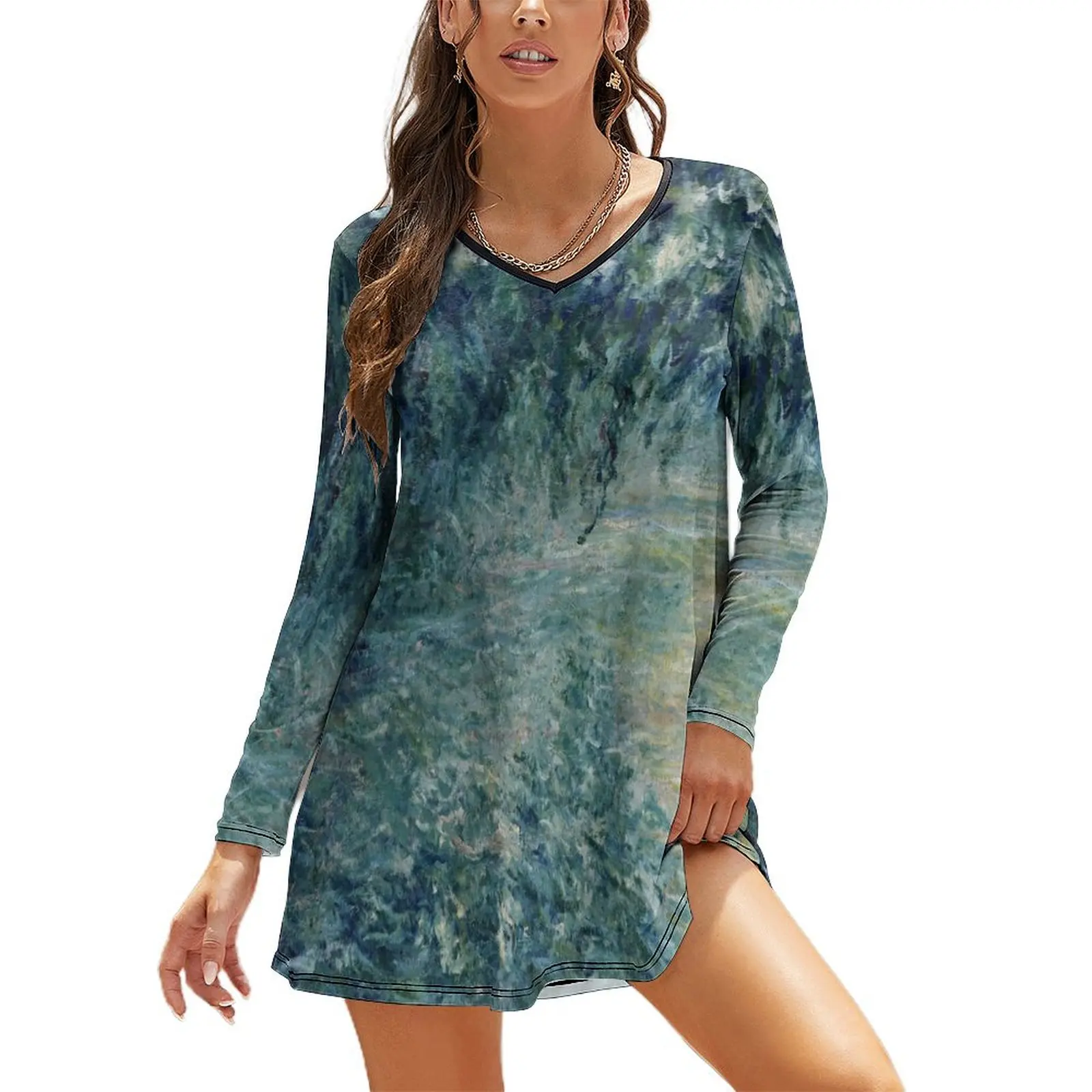 

Monet Morning on the Seine Fine Art Long Sleeved Loose Dress long dresses for women dress party night
