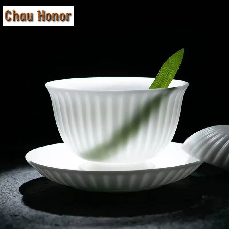 160ml High End White Jade Porcelain Gaiwan Elegant Ice Seed Thin Body Tea Tureen Tea Brewing Cover Bowl Chinese Tea Set Craft