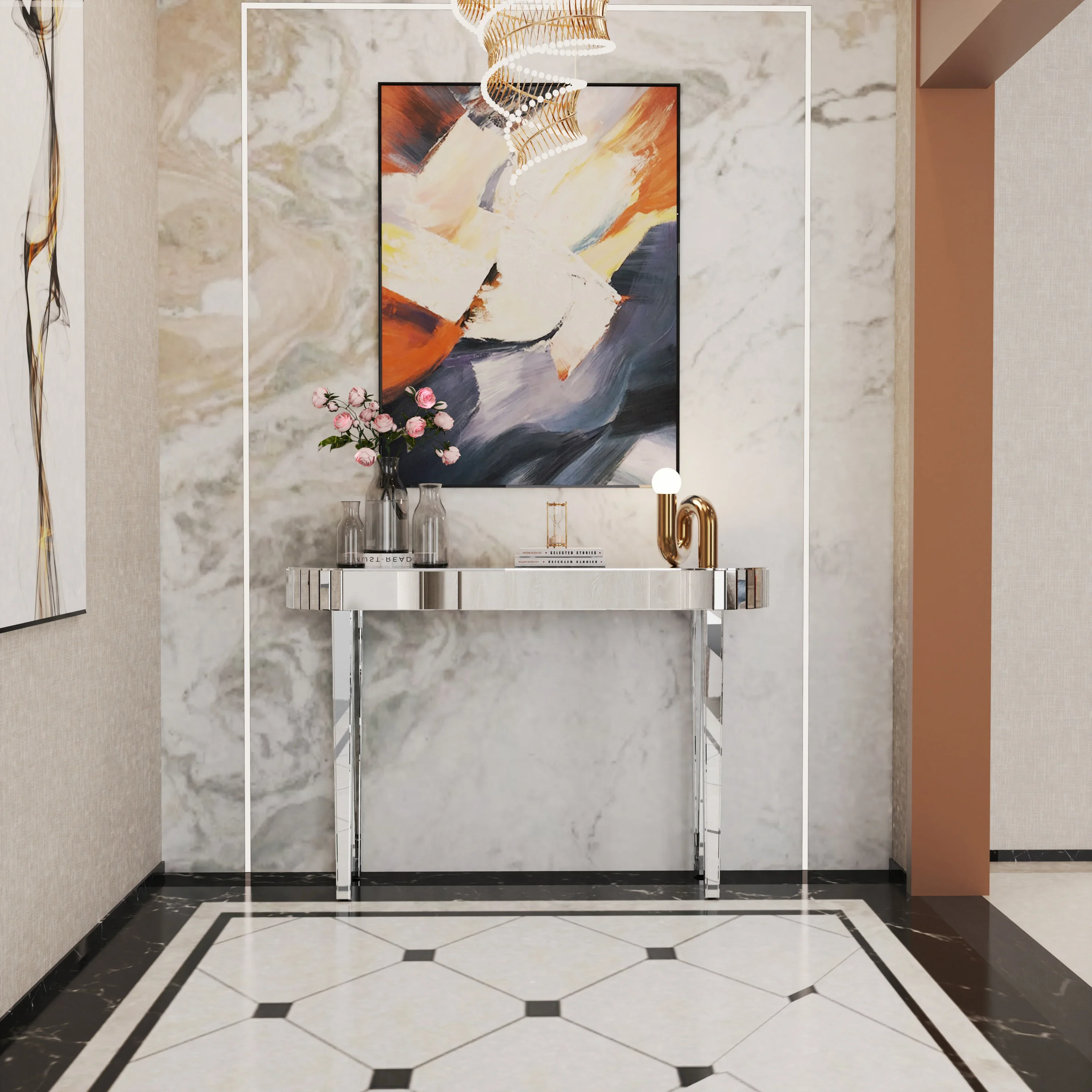 Mirrored Console Table,Mirrored Makeup Vanity Table Desk for Women Home Office Writing Desk Smooth Finish on Sale