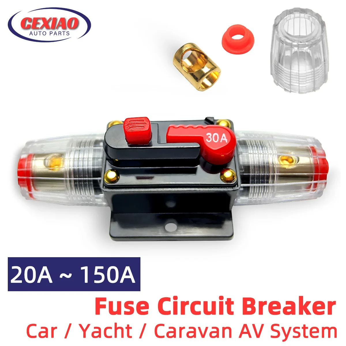 20A to 150A Circuit Breaker Fuse Manual Reset Inline Waterproof Auto Car Yacht AV Aduio Video System 12V 48VDC Circuit Breaker