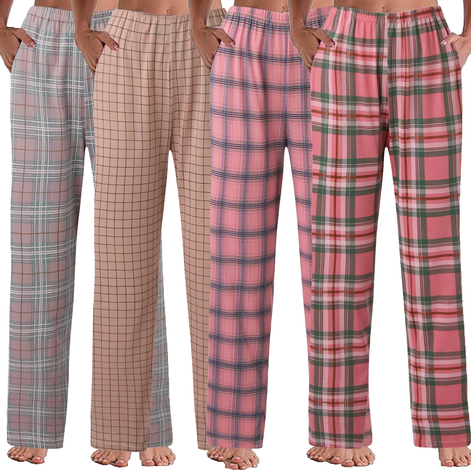 

Simple Plaid Prints Drawstring Trousers Women Autumn Winter Loose Pants Home Pajamas Bottom Pants All-Math Plain Joggers 2023