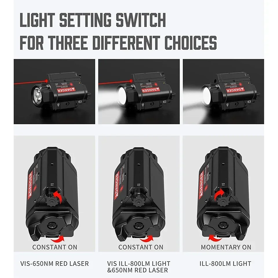 Tactical Flashlight with Red Laser Sight for Pistols