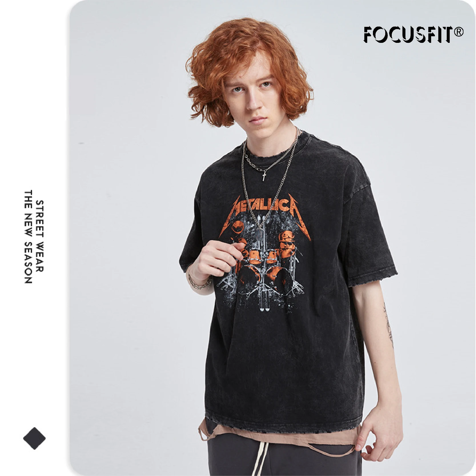 

Футболка FOCUSFIT мужская с принтом воды, короткая тенниска в стиле ретро, рок