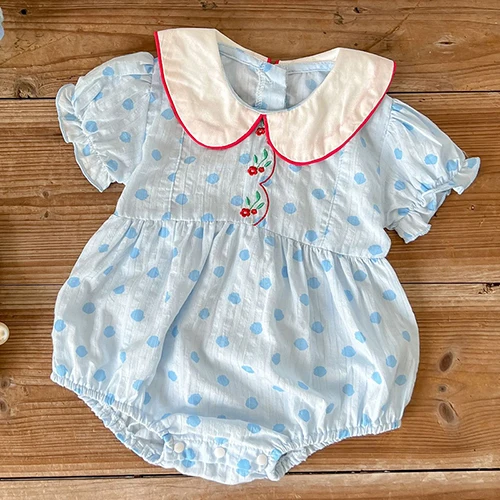 Baby Bodysuits made from viscose  Newborn Baby Girls Jumpsuit Flying Sleeve Cotton Flower Embroidery Toddler Baby Girl Bodysuits Baby Girls Clothes For Summer Cotton baby suit Baby Rompers