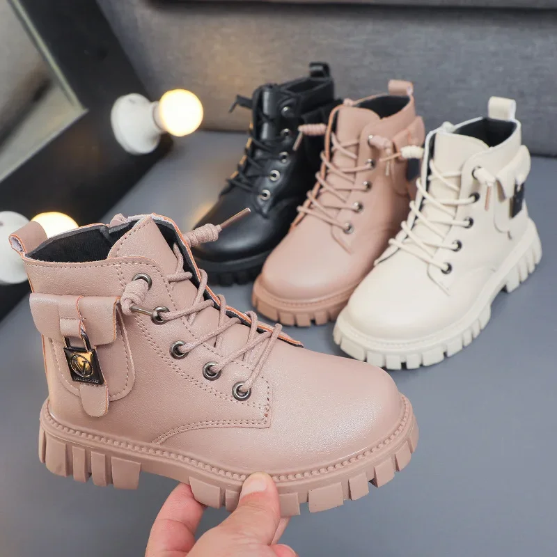 

Zapatos Niña Er Mian Kid Ankle Boot Winter New Platform Girl Short Boot Boy Leather Boot Simple Round Toe Kid Shoes Padded Boots