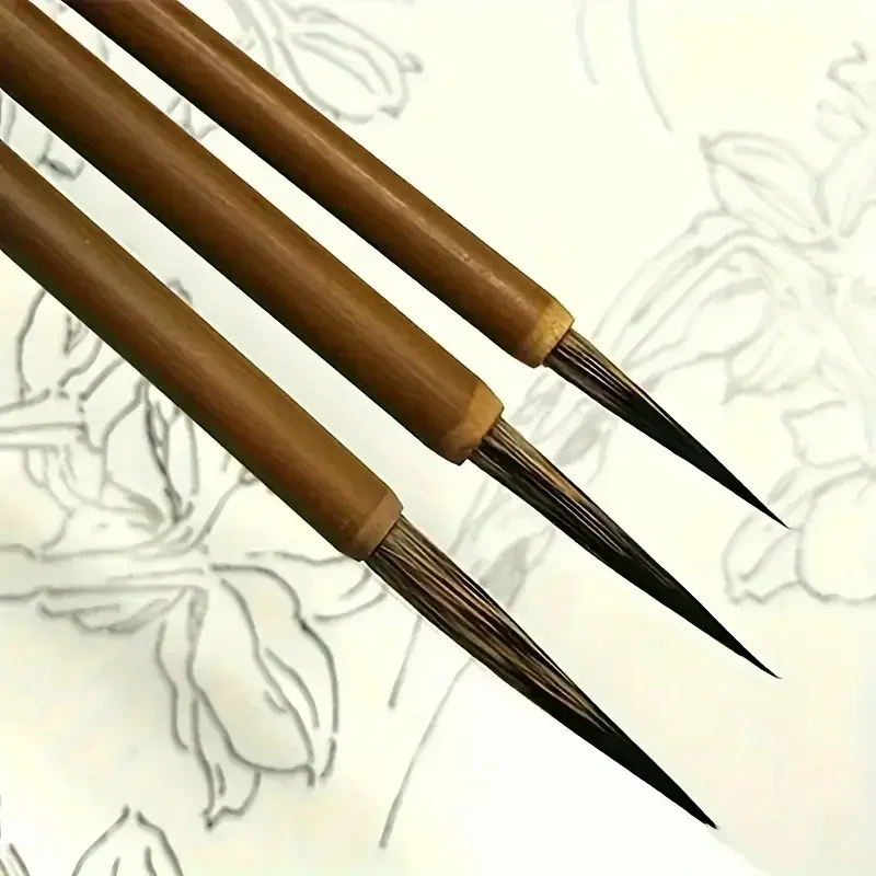 3pcs Fine Detail Art Brush Set - Handcrafted, Washable Bamboo & Mouse Hair Pens for Oil Painting, Watercolor, 6