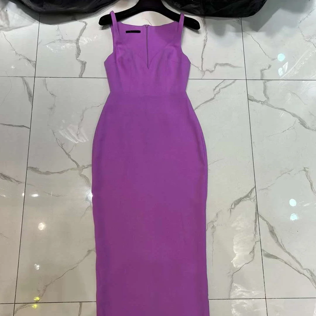 

2024 Summer New High Quality Purple Sleeveless Sweetheart Neck Sexy Club Women Midi Dress