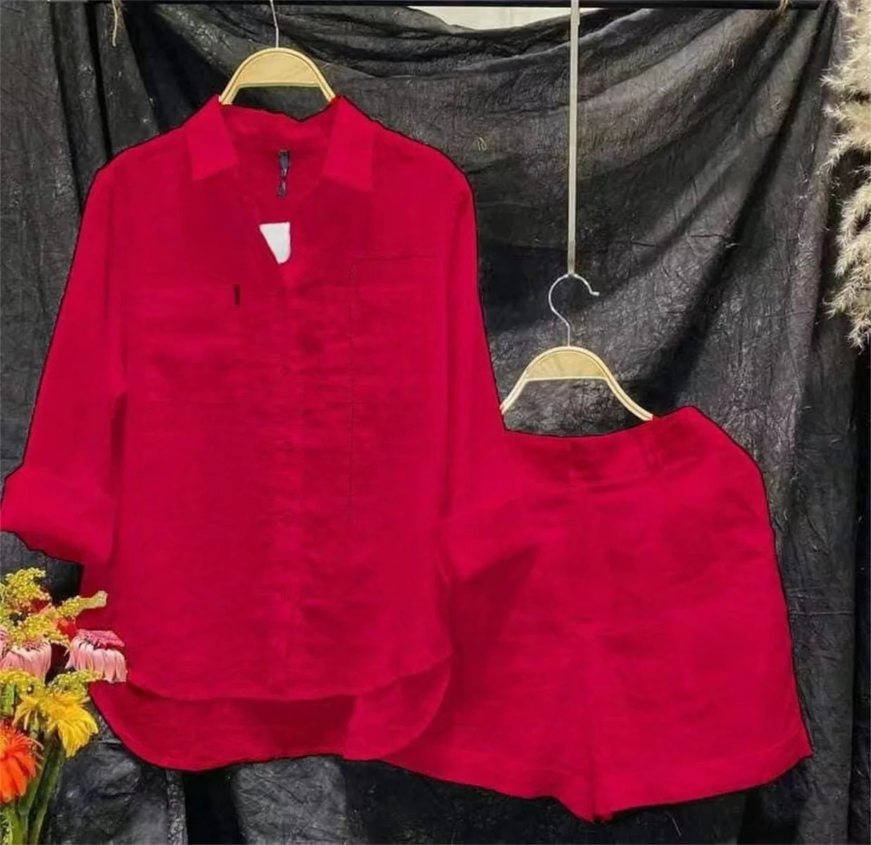 Fashion White Long Sleeve Shirt And Shorts Two Piece Sets Women Summer Solid Color Cotton Linen Casual Home Female 2 Piece Set