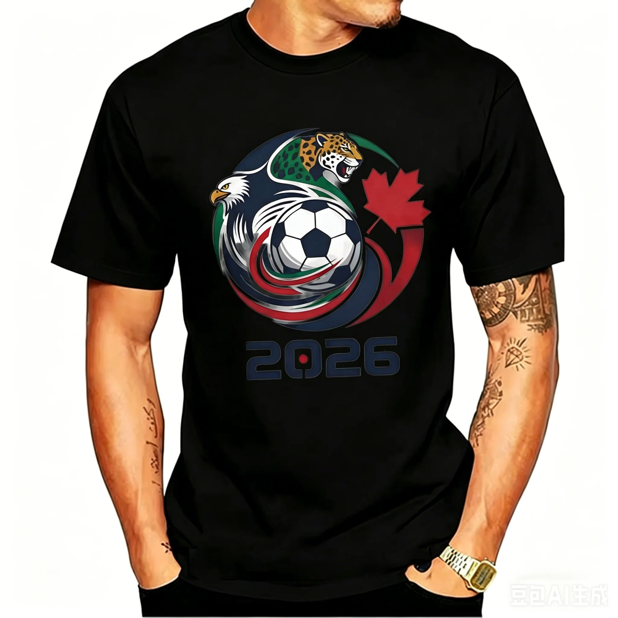 T-shirt sportiva da uomo USA Canada Messico, maglietta con grafica aquila e giaguaro, regalo ideale per tifosi di calcio, top estivo a maniche corte - immagine 6