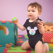 

Disney Mickey Mouse Creative Hand Painted Infant Bodysuit Summer Black Short Sleeve One Piece Kawaii Baby Newborn Romper