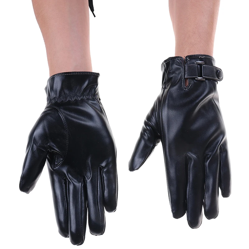 Men's Winter Leather Warm Gloves Men Fashion Waterproof Faux Driving Thin for Touch Screen Brown Guantes 5