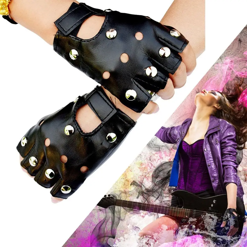 

PU Leather Punk Gloves Creative Black Non-mainstream Half Finger Gloves Driving Performance Rivet Mittens Unisex