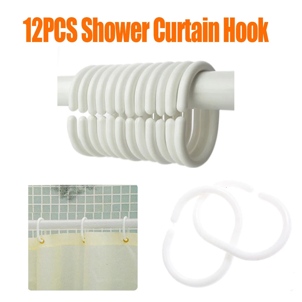 Shower Curtain Hooks Magnetic Curtain Hook Curtain Hooks Curtain Accessories 12-120PCS Pack of 12 Shower Curtain Hook Hanger Plastic Ring Bath Drape Loop Clasp Portable