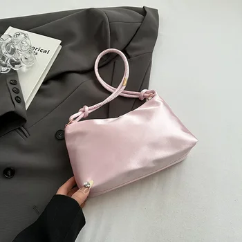 Elegant Luxury Shoulder Bag for Daily Commuting Smooth Cloth Satin Women Underarm Bag Retro Lady Handbags Soft Travel Totes
