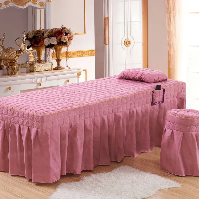 Beauty Salon 2pcs Set Bed Sheet + Pillowcase SPA Skin-Friendly Massage Table Bed Cover Sheet Bedskirt with Hole Beauty Bedspread