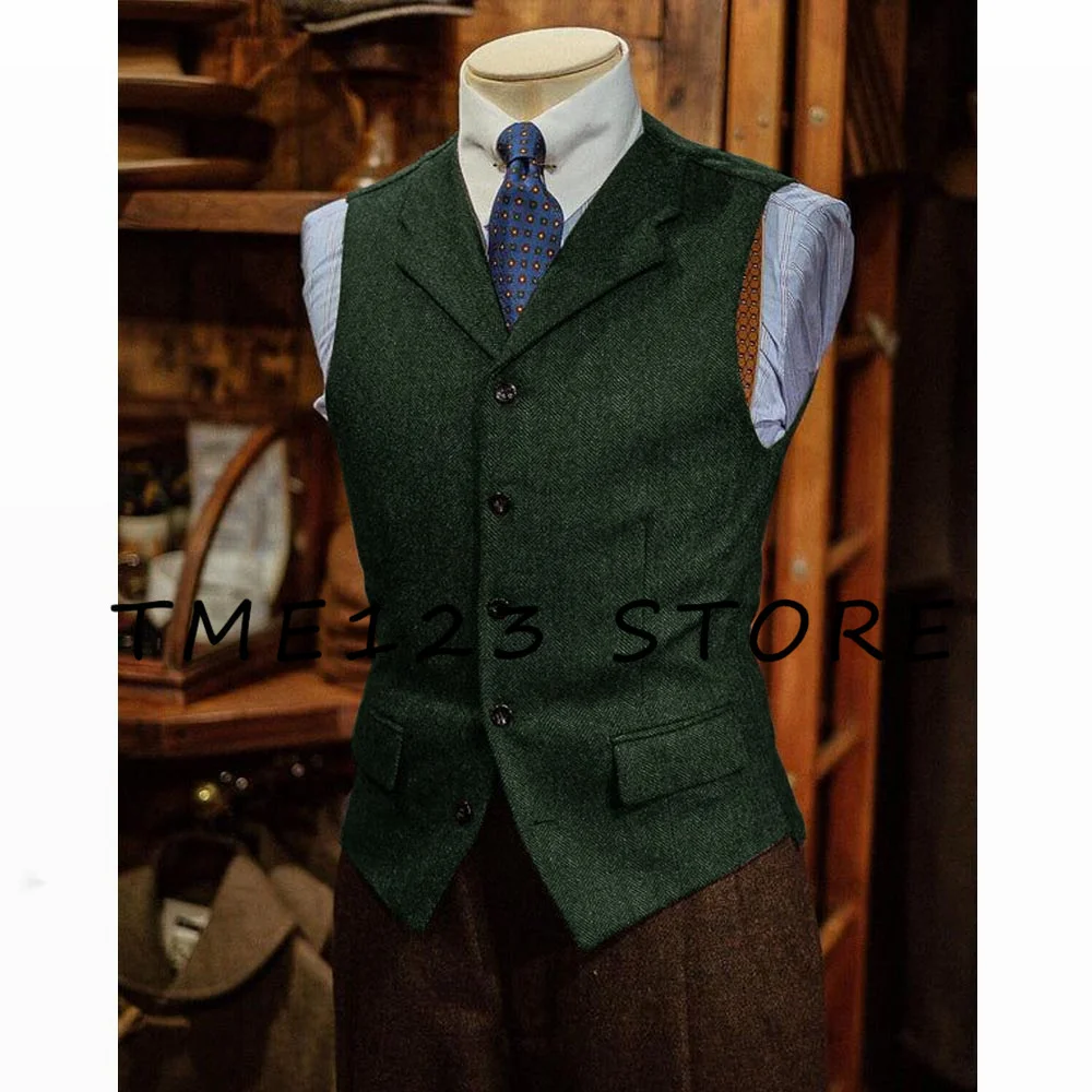 Vests Men Vest New Men's Herringbone Pattern Vest Business Casual Single-breasted Sleeveless Vest Suit Male Gilet Mens Formal