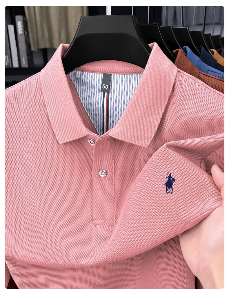 Hochwertiges Langarm-Poloshirt aus 100 % reiner Baumwolle für Herren, entworfenes High-End-Marken-Lou Pony-Stickerei, luxuriöses neues lässiges Golf-T-Shirt – Detail 4