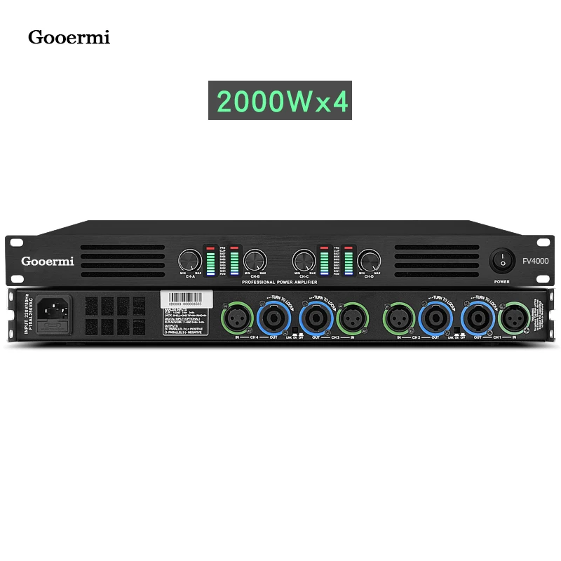 Gooermi FV4000 Professional 4 Channal Digital Power Amplifier with Power Switch Volume Knob for Home Karaoke