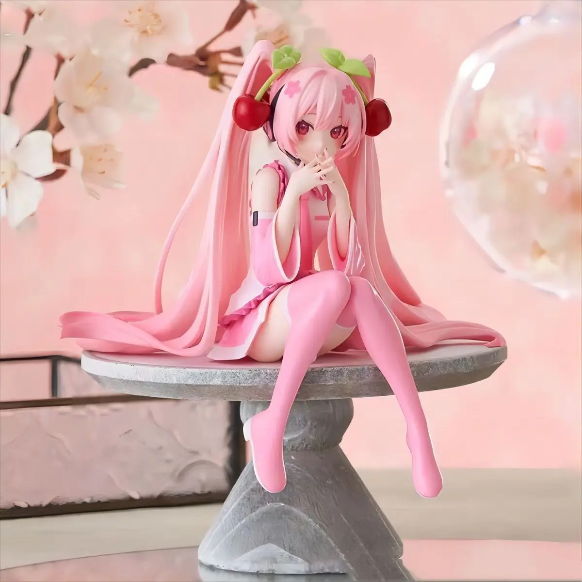 Hatsune Miku Sakura Series Kawaii PVC Figure Ornament in Pink Dress - High-Quality Holiday Collection Gift