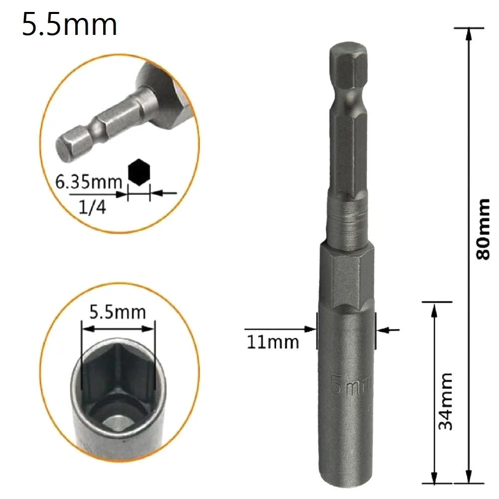 

Useful Hex Sockets Nut Driver Nut Driver Chrome Vanadium Steel Strong Core 80mm Length Drill Bits Drive Impact