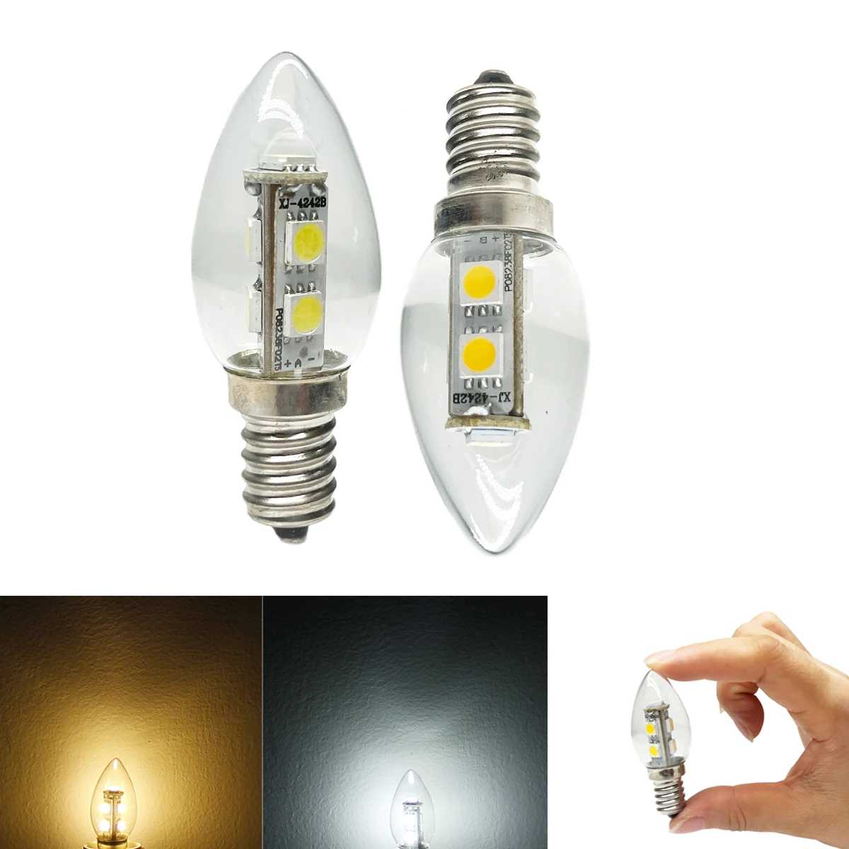 E12 LED Candelabra Candle Light Bulb 1W 5050 SMD Glass Shell Cold Warm White 15W Halogen Lamp Replacement For Chandelier Decor