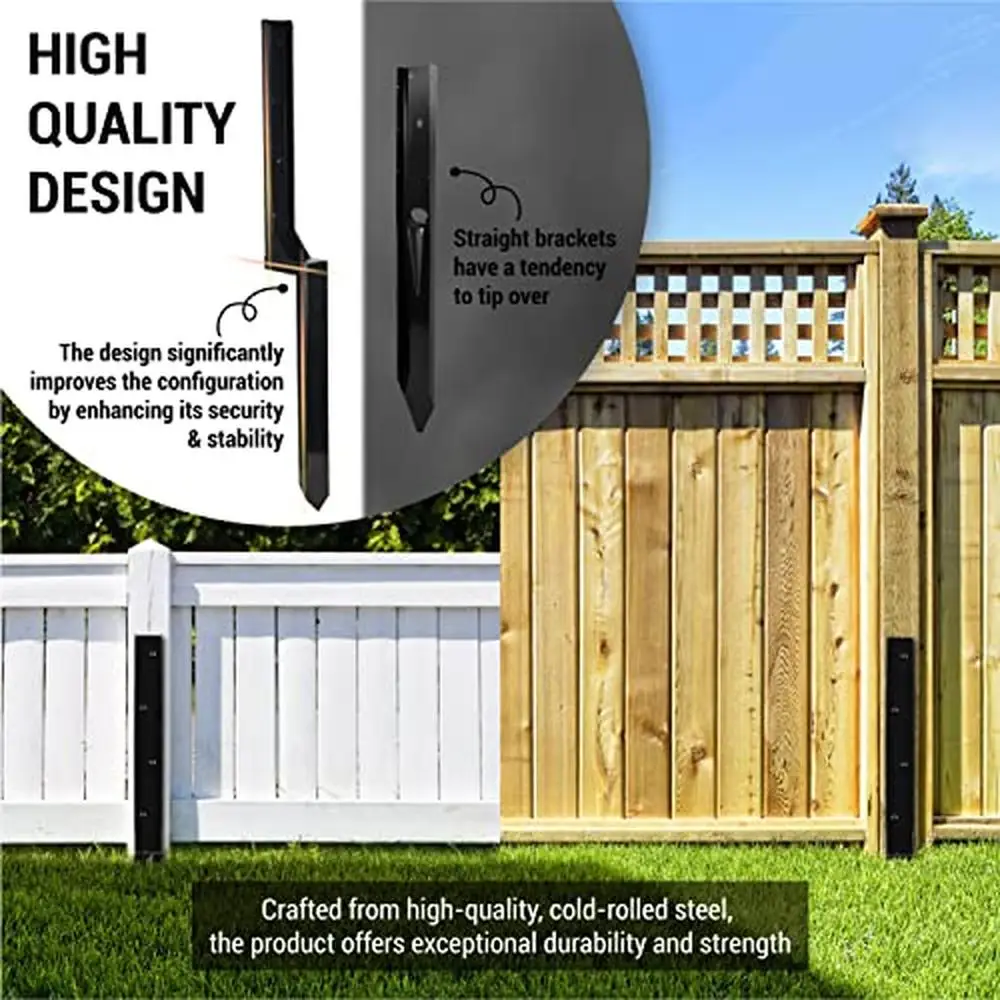Heavy Duty Steel Fence Post Anchor Spike Repair Kit Set Repairing Tilted/Broken Wood Fence Posts Durable Anti-Rust Powder Coated