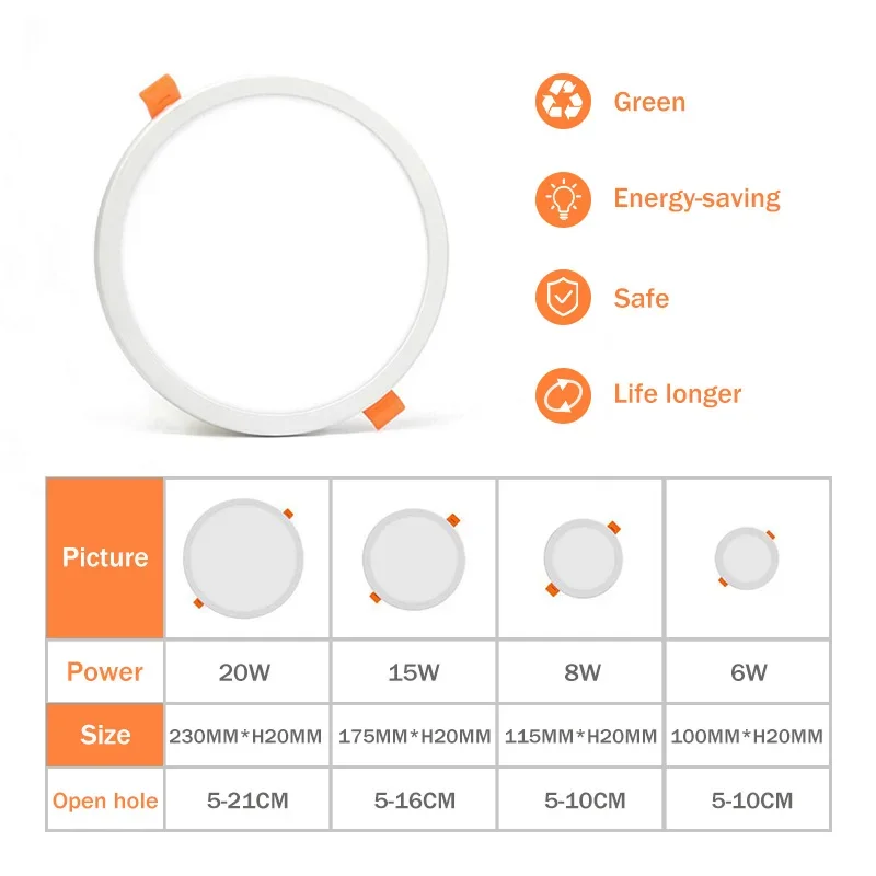 Led Ceiling Lights Round Ultra Thin LED Downlight AC220V 6W 8W 15W 20W LED Ceiling Recessed Light For Indoor Bathroom Illuminate