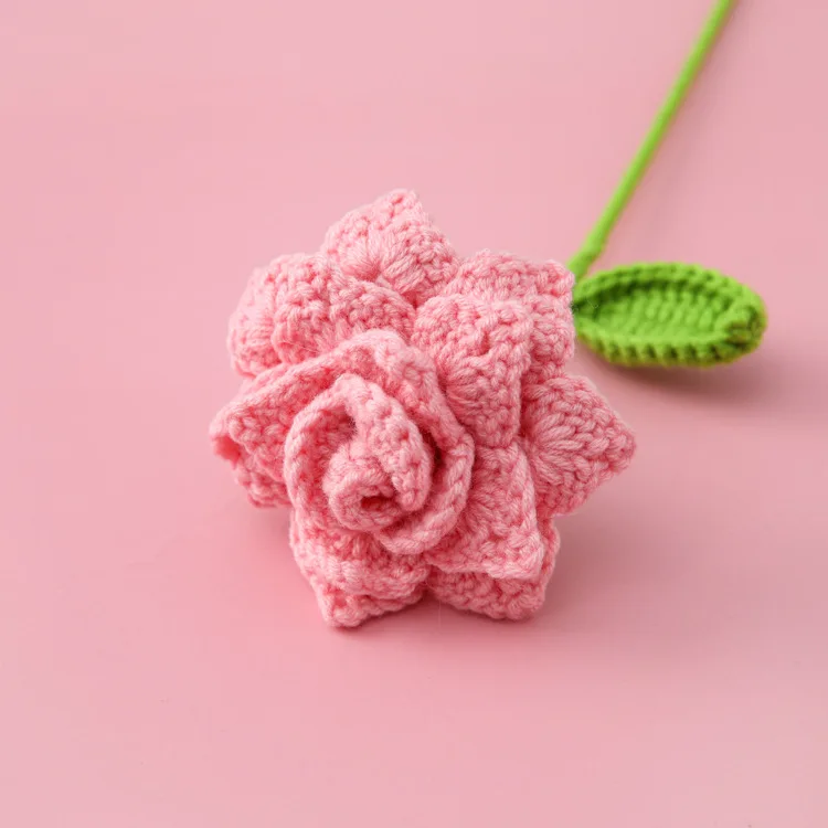 Elegant Rose Knitted Flower Bouquet - Handcrafted Crochet Floral Decor for Weddings and Home Parties