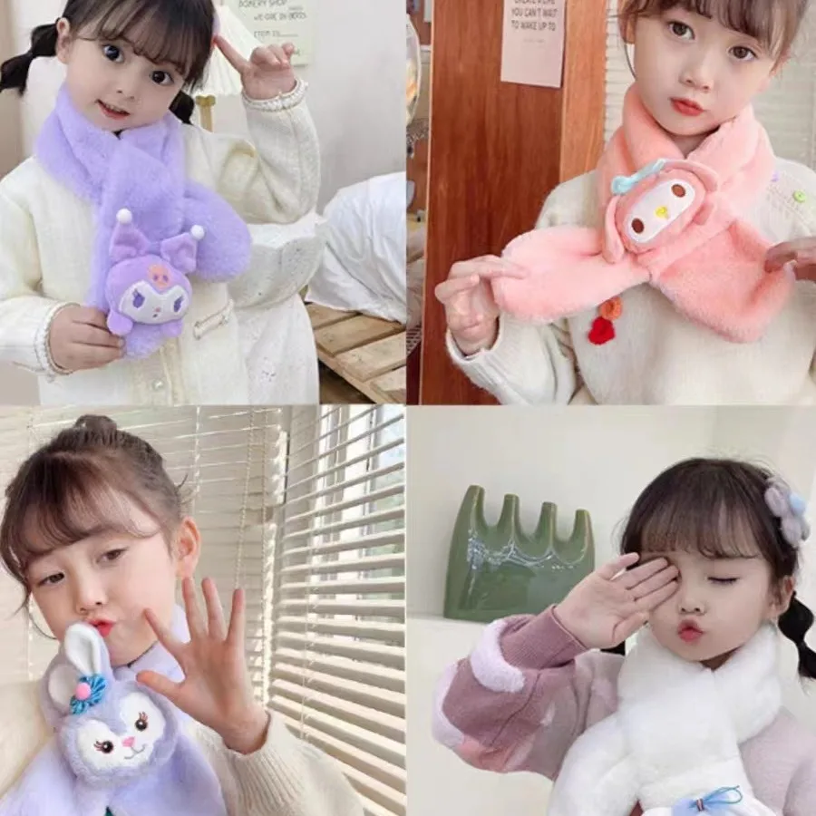 

Kawaii Anime Autumn Winter Season Children's Scarf Cartoon My Melodys Kuromis Cinnamonrolls Warm Plush Neck Scarf Christmas Gift