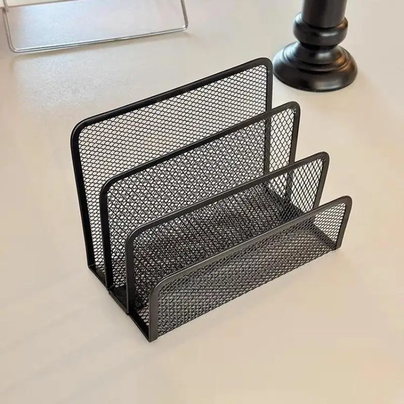Desk Mail Organizer, 2 Pack Office Small Letter Sorter Desktop File Organizer Metal Mesh With 3 Vertical Upright Compartments - 3