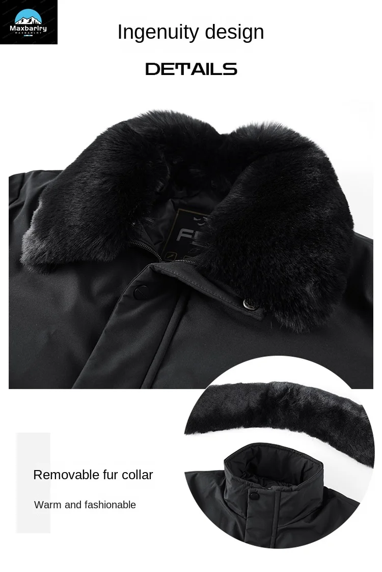 winter Thickened Jacket Men's Plus Size Wool Collar Fashion Long Down Jacket Men's British Casual Fleece-lined Warm Padded Coat