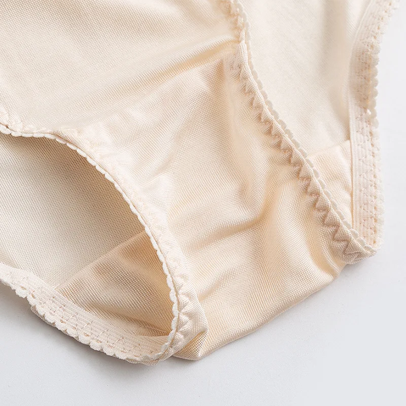 Women's Natural Silk Summer Breathable Mid Waist Triangle Underpants Thin Silk Underpants Basic