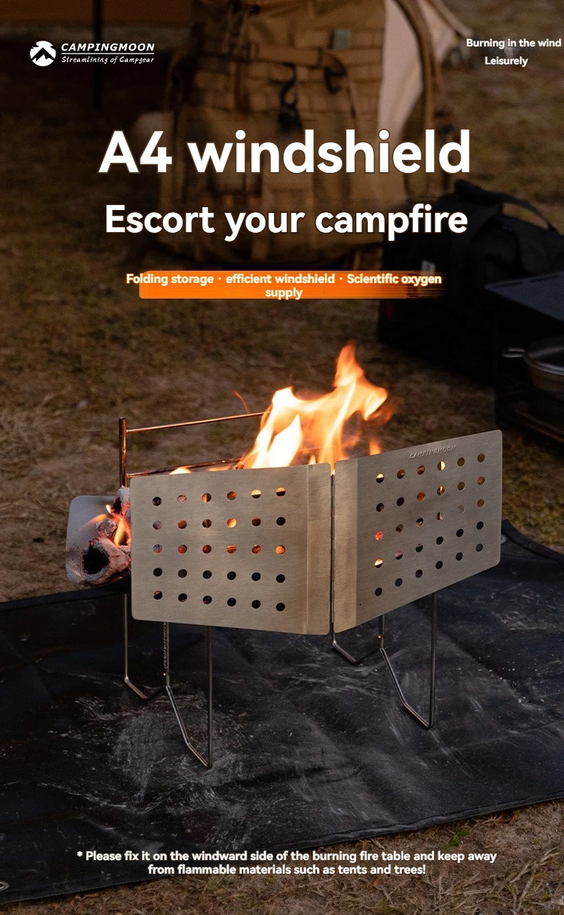 CAMPINGMOON SOLO-D A4 Feuerfester, winddichter, faltbarer Windbreaker aus Edelstahl für Solo-Camping, Picknick und Outdoor-Kochschutz – Detail 1