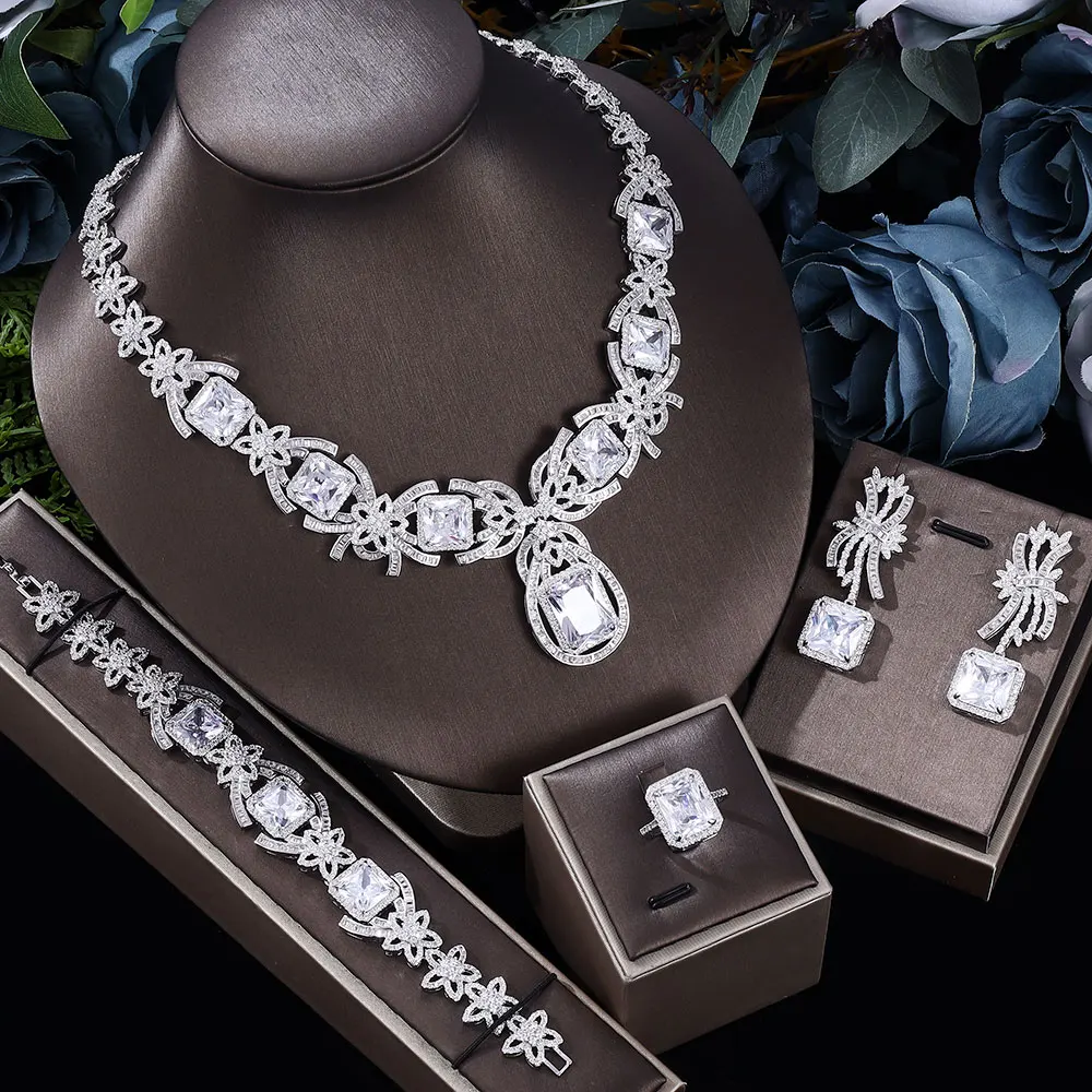 

Luxury women's jewelry Elegant modeling bride CZ necklace earrings bracelet ring jewelry set&m wedding bride jewelry set