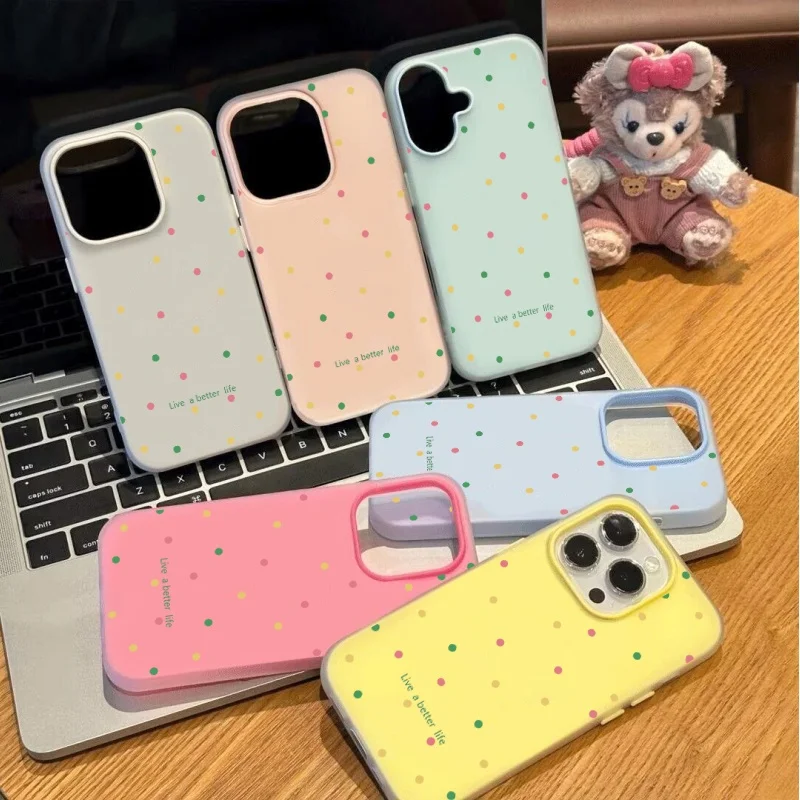 Vibrant Candy Color Jelly Phone Case with Colorful Dots Design