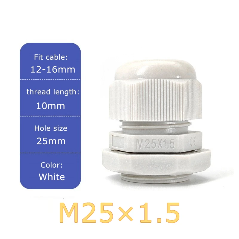 Wall Cable Glands White/Black 12-16mm M25 Plastic Model IP68 Passes Waterproof Wires Connector Good Sealing ping