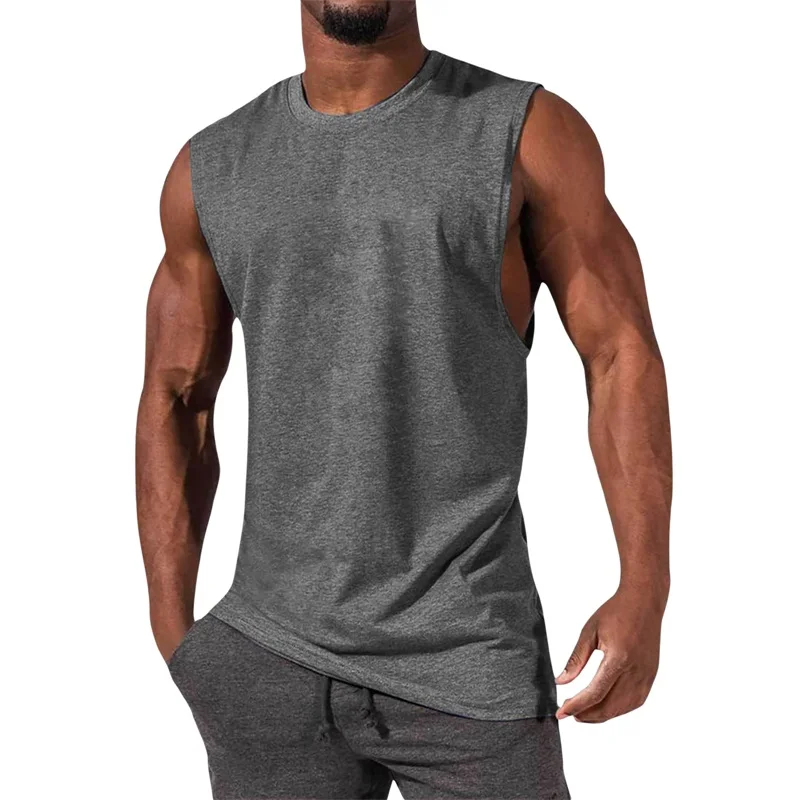 Men s Quick Dry Running Tank Top Round Neck Sleeveless Muscle Workout Gym Fitness Training Sport T Shirt Vest S-XXL