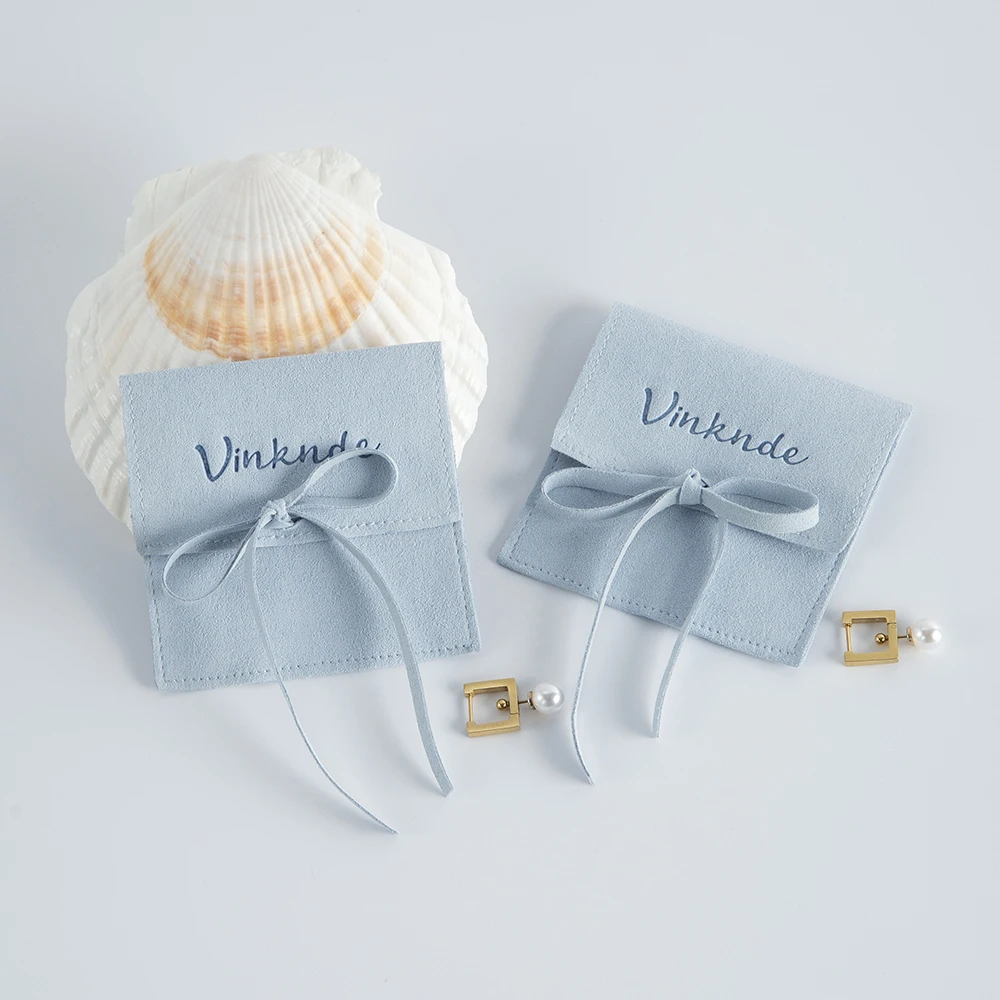 Blue Pochette 6x6cm Custom Suede Cloth Jewelry Bags Customized Logo Gift Bag Microfiber Suede Earrings Jewelry Packaging Pouch