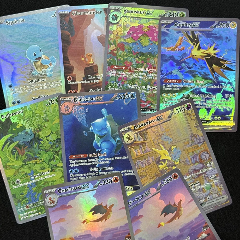 PTCG Proxy Cards 151 MEW Alakazam Blastoise Bulbasaur Charmander Squirtle Venusaur Zapdos Charizard JP TCG Card Gifts