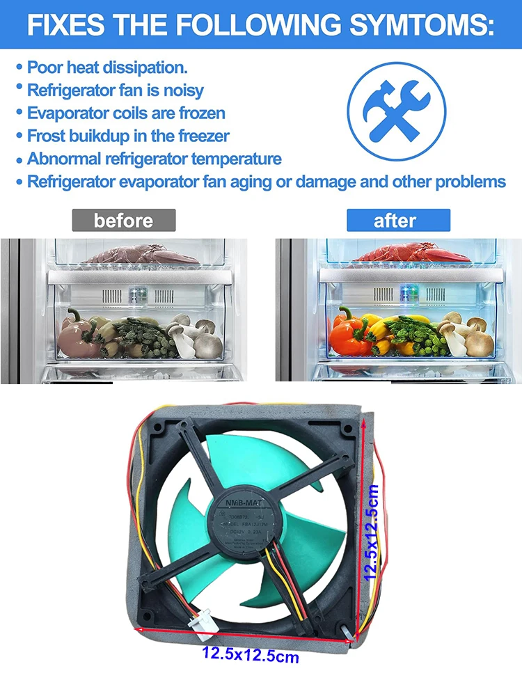 Description Picture 3 of itemDC12V 0.23A Refrigerator Parts Model FBA12J12M Compatible for Hai er Compatible for Mi dea Refrigerator Freezer Fan Cooling Fan