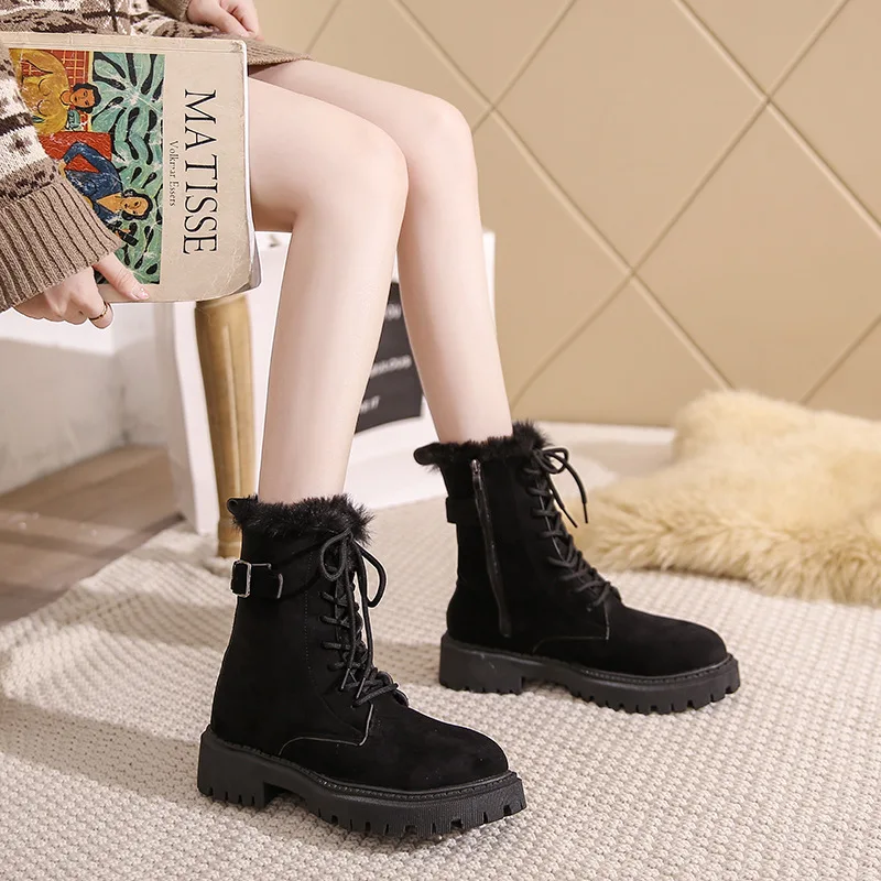 Women Snow Boots Platform Winter Boots Thick Plush Casual Shoes Ladies Non Slip Zip Warm Fur Mid Calf Boots Female Fashion Shoes