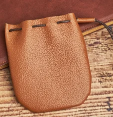 Vintage Leather Coin Purse | Unisex Small Wallet with Drawstring Closure