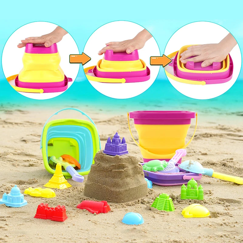 Children Summer Sand Playing Toys Seaside Folding Bucket Shovel Water Gun Outdoor Entertainment Over 3 Years Old Kids Gifts TMZ 3