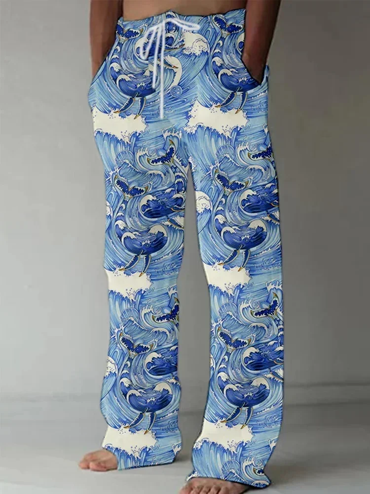 Comfortable drawstring loose men's casual pants personalized pattern printing fashionable simple men's straight pants loose casu 5