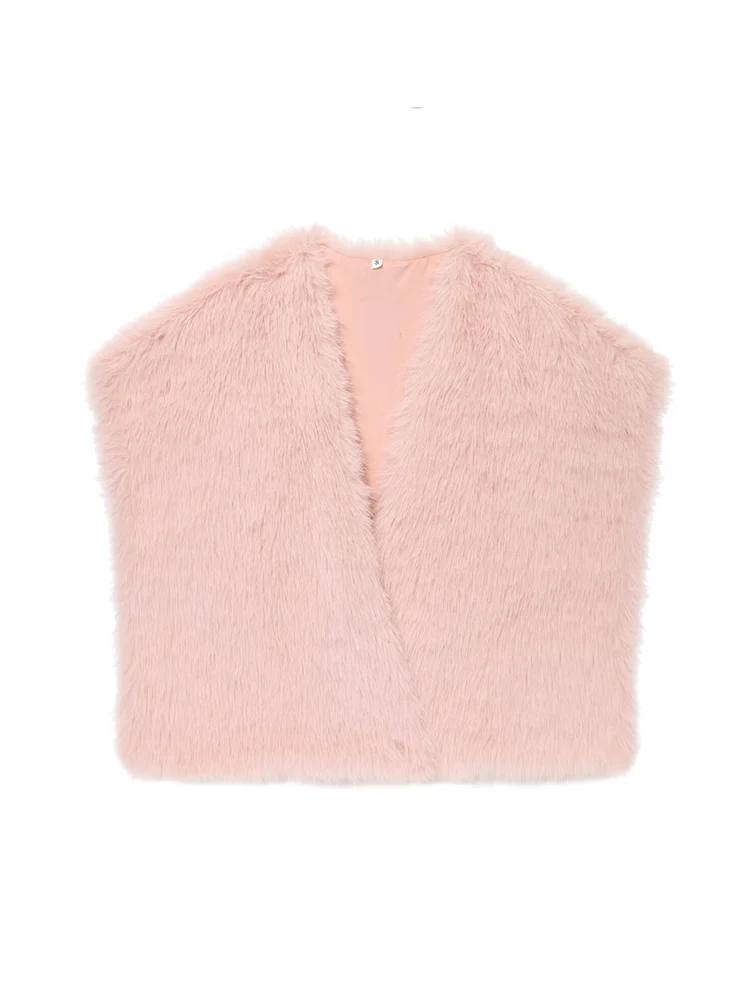 Women Winter New Faux Fur Vest Coats Elegant Warm Soft V Collar Sleeveless Outerwears Solid Fashion Female Leisure Vests