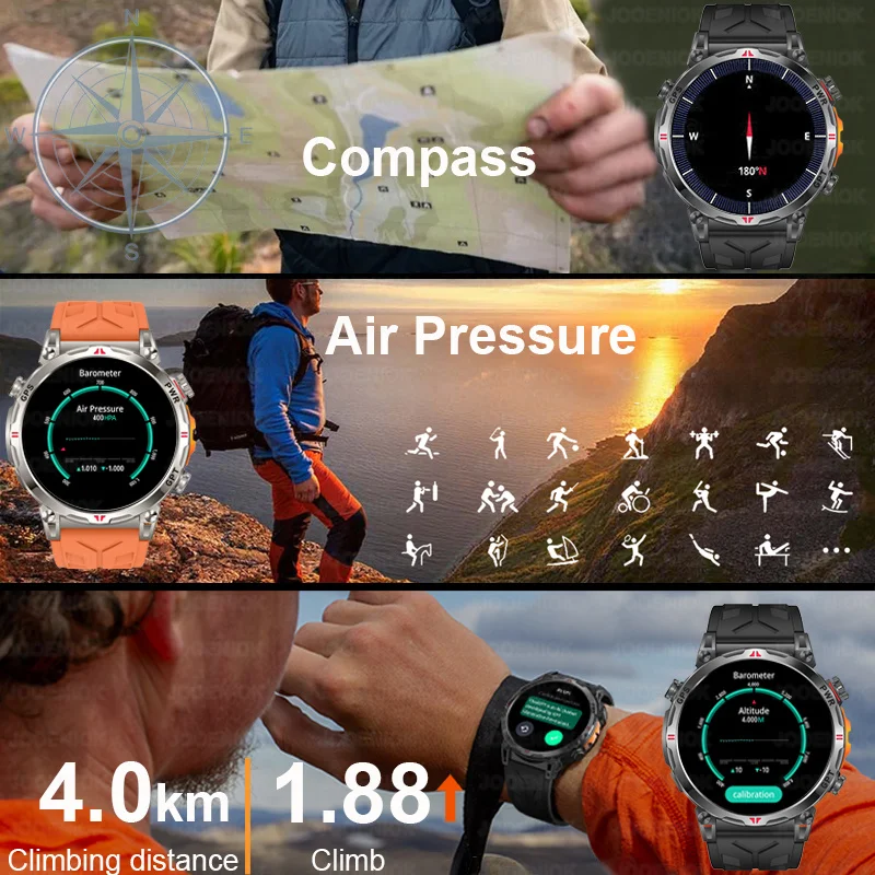 Professional GPS Sports Smartwatch Men 650mAh Battery Compass Altitude 5ATM Waterproof AMOLED Sceen BT Call GPT Assistant Watch