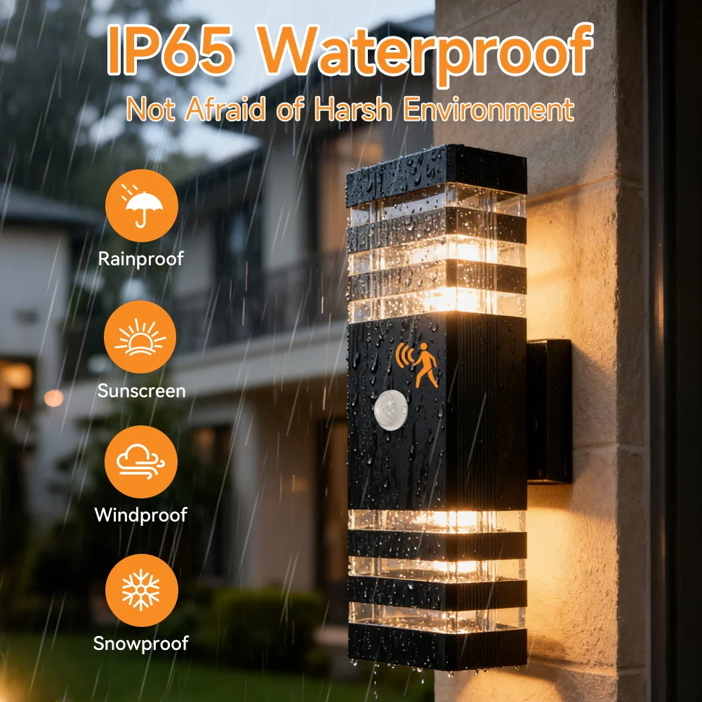 Body Motion Sensor Wall Light Waterproof Sconce Up Down Glowing Lamps Outdoor LED Wall Garden Yard Induction Corridor Wall Lamp