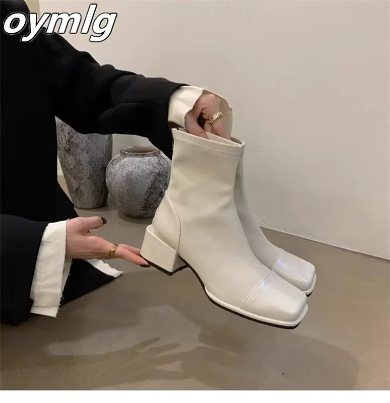 Thick Heel Spliced Women's Boots 2023 New Summer Square Head Thin Short Boots Spring and Autumn Single Boots